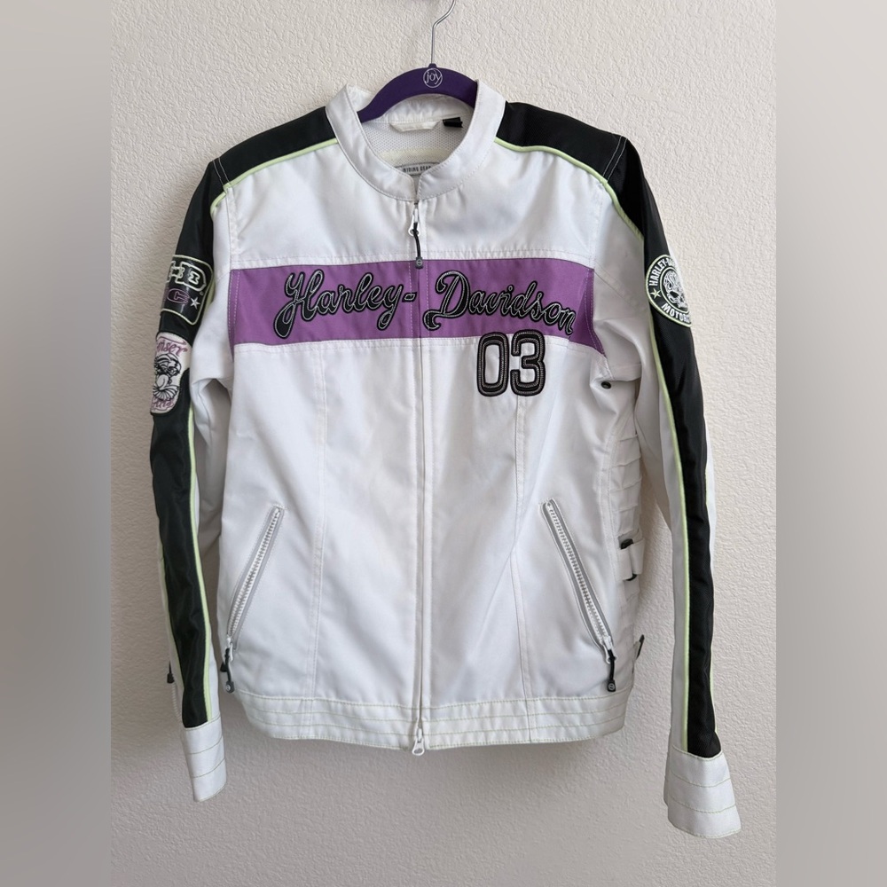 Harley-Davidson Women’s Riding Jacket White Purple Mesh Lined Moto Size L
